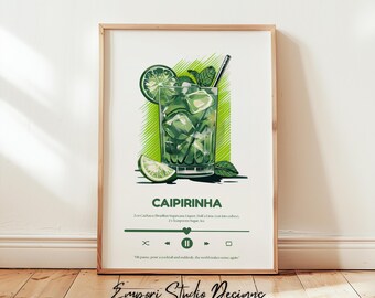 Caipirinha Cocktail Recipe Print: Modern Bar Cart Art (Digital Download)