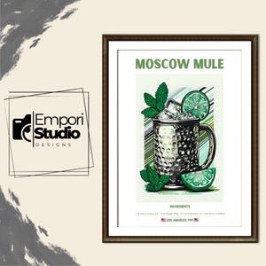 Moscow Mule Print Cocktail Poster Classic Alcohol Cocktail Sign Home Bar Cart Decor Retro Cocktail Mixology Gift Exhibition Drink Recipe Art