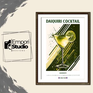 Daiquiri Cocktail Print. Classic Alcohol Cocktail. Retro Cocktail Exhibition Poster. Home Bar Cart Decor. Daiquiri Cocktail Printable