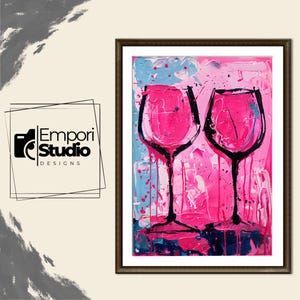 Colorful Wine Glass Painting Print, Wall Art Prints, Wine Lover Gift, Abstract Wine Wall Decor & Gifts, Kitchen Wall Art, Bar Decor |