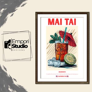 Mai Tai Cocktail Print. Classic Alcohol Cocktail Retro Cocktail. Exhibition Poster. Home Bar Cart Decor. Recipe Mixology Cocktail Printable