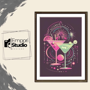 Martini Wall Art Print | Bar Cart Decor Cocktail Poster | Party Signature Drink Sign | Trendy Wall | Minimalist Elegant Sophisticated