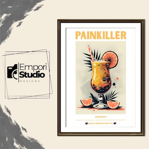 Painkiller Cocktail Print. Classic Alcohol Cocktail Sign Home Bar Cart Decor Retro Cocktail Exhibition Drink Poster Mixology Gift Recipe Art