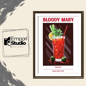Bloody Mary Cocktail Print Classic Alcohol Cocktail Sign Home Bar Cart Decor Retro Cocktail Exhibition Drink Poster Mixology Gift Recipe Art