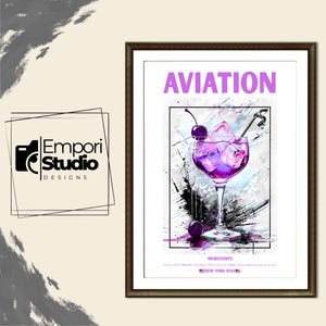 Aviation Cocktail Print. Recipe Classic Alcohol Cocktail. Retro Cocktail Exhibition Drink Poster Home Bar Cart Decor Mixology Gift Printable