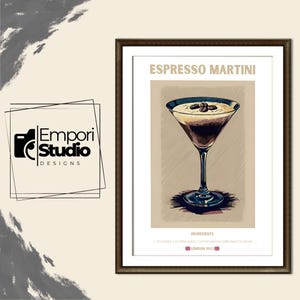 Espresso Martini Cocktail Print. Classic Alcohol Cocktail. Retro Cocktail Exhibition Poster. Home Bar Cart Decor. Coffee Cocktail Printable