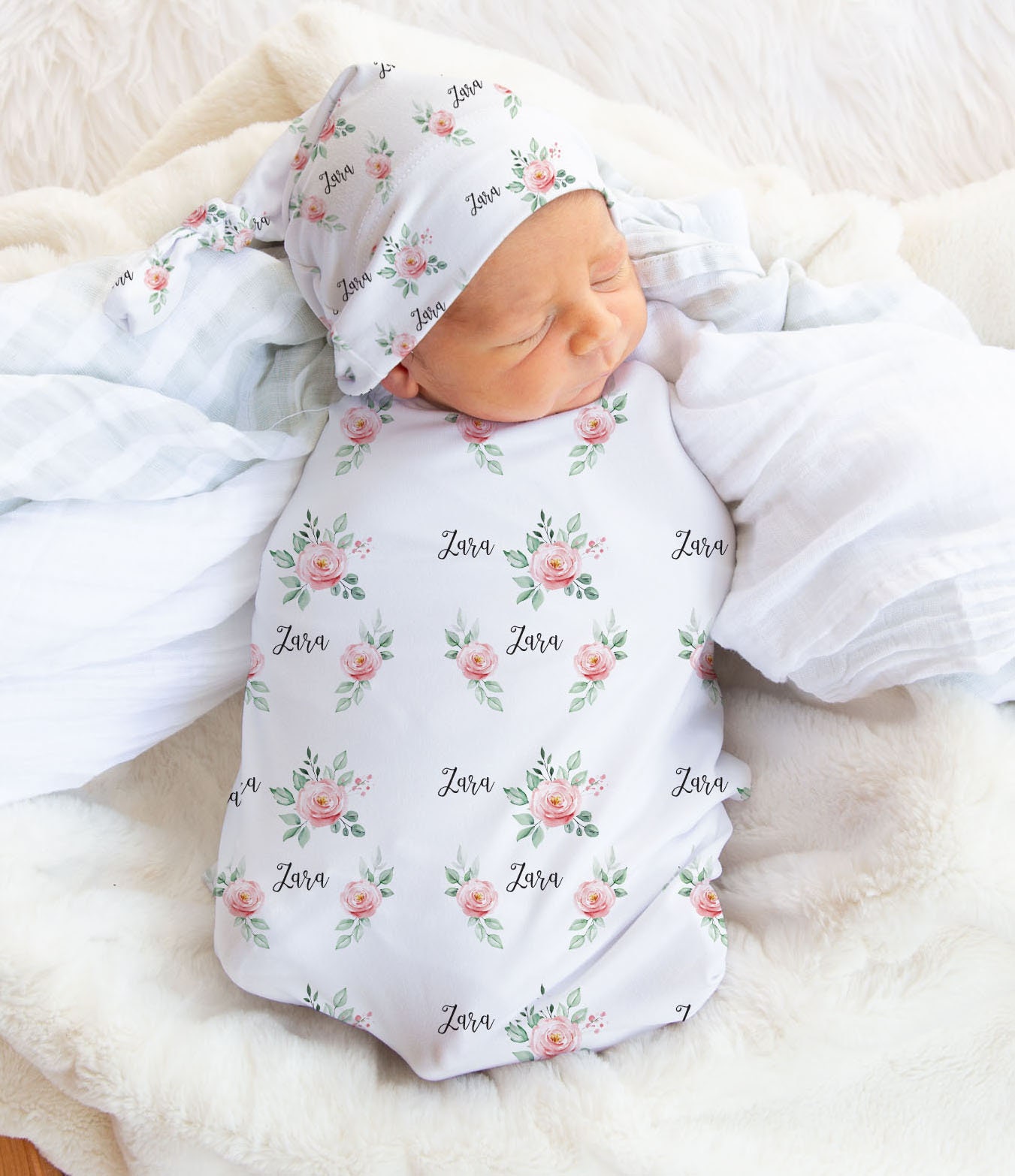 Swaddle set girl name blanket personalized blanket organic Etsy