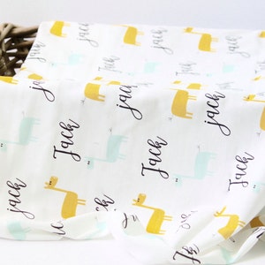 Personalized Baby Name Blanket - Personalized Swaddle And Hat Set - Organic Swaddle Blanket - Organic Hat -Giraffe Blanket -Hospital Blanket