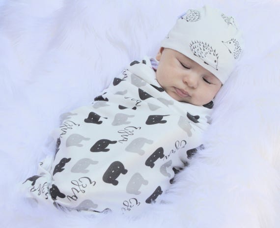 boy swaddle blanket and hat