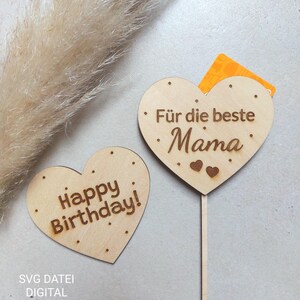 SVG Laserdatei Geschenkgutschein l Muttertag l Happy Birthday l Gutschein l Stecker l Blumenstecker l Herz l Gewerbelizenz