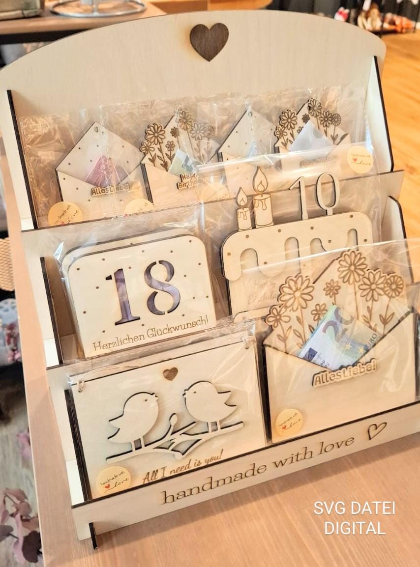 SVG stand l Display l Wooden shelf l Postcard shelf l Card stand for vouchers Postcard stand SVG file