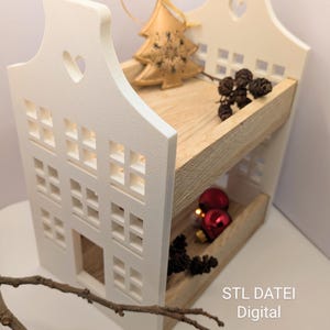 STL 3D print file block tiered stand | little house | block house | winter | Christmas | Advent season | stars | wreath + commercial license