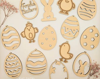 SVG Easter pendant l Easter bunny l Easter eggs l Easter decoration l Spring l Laser file including commercial license