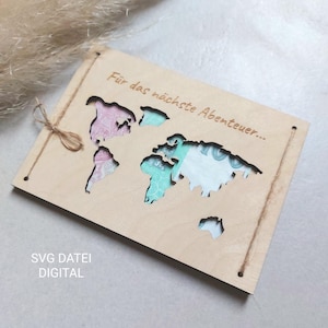 SVG Geschenkkarte l Geldgeschenk l Hochzeit l Weltkarte k Wunscherfüller l Geburtstagskarte Laserdatei inkl. Gewerbelizenz