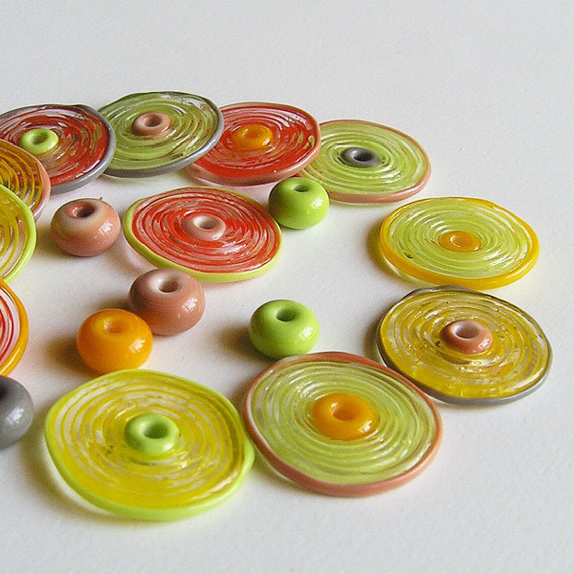 Lampwork Glass Disc Beads FREE SHIPPING Handmade Spiral Pea Etsy