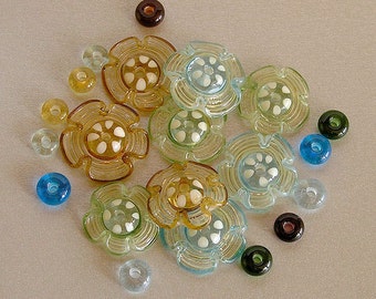 Lampwork Glass Flower Beads, FREE SHIPPING, Handmade Flower and Spacers Beads - Rachelcartglass