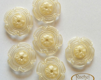 Cream Lampwork Glass Flower Beads, FREE SHIPPING, Handmade Glass Beads - Rachelcartglass