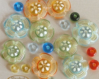 Multicolored Lampwork Flower Glass  Beads, Handmade Spacer Glass Beads - Rachelcartglass