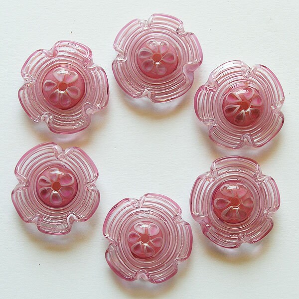 Pink Flower Glass Beads FREE SHIPPING Lampwork Handmade Etsy
