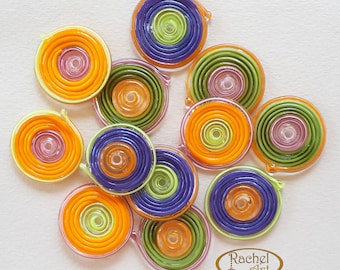Orang, Olive Green and Purple Glass Disc Beads, FREE SHIPPING, Set of Handmade Lampwork Beads - Rachelcartglass