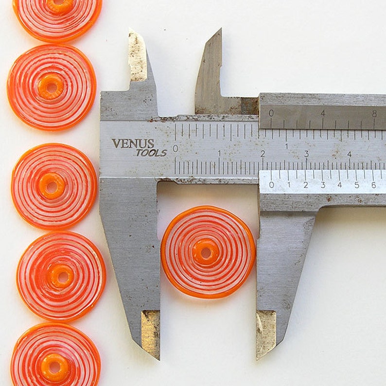 Orange Glass Disc Beads FREE SHIPPING,Set of Handmade Lampwork Spiral Beads Rachelcartglass