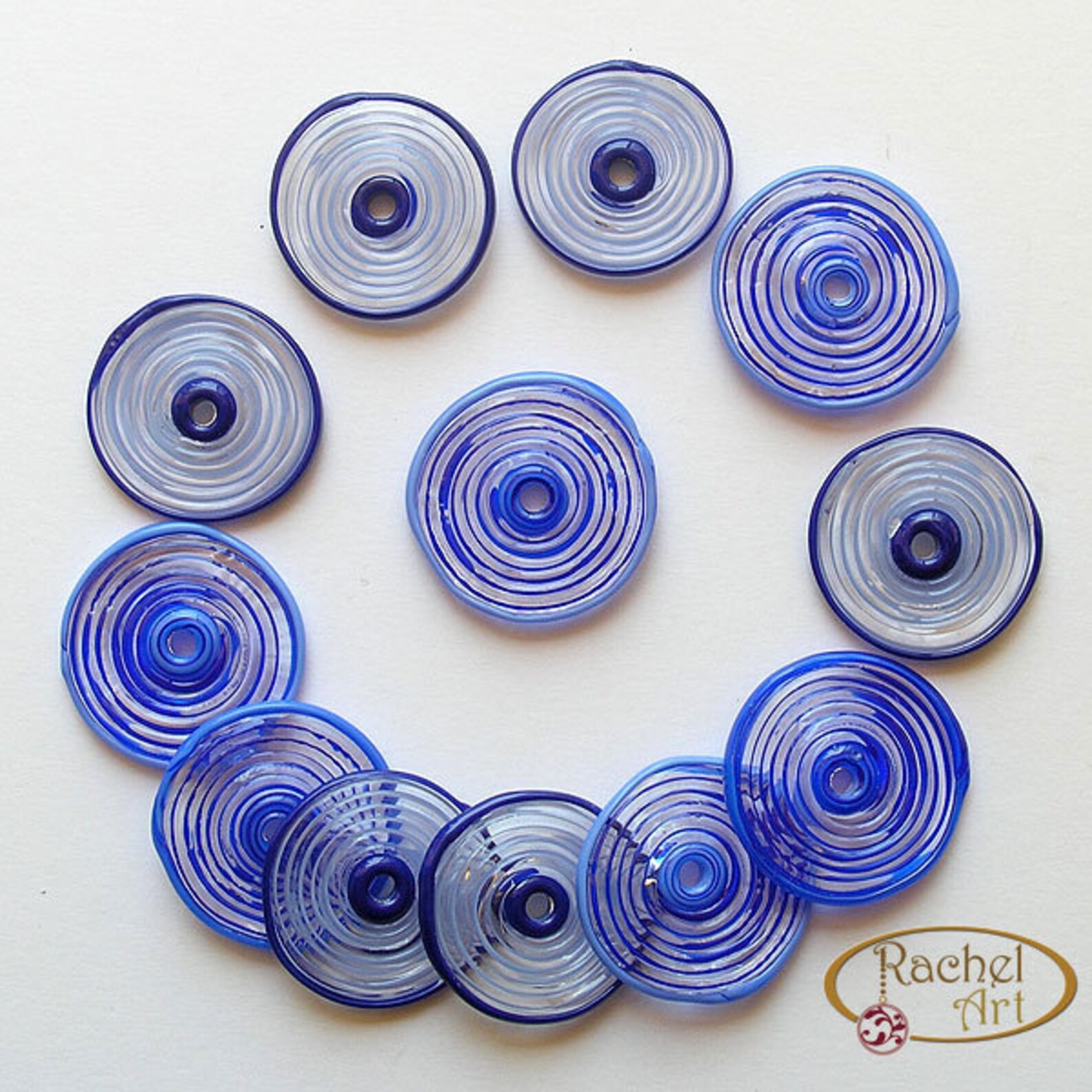 Blue Glass Disc Beads FREE SHIPPING Set of Handmade Lampwork Etsy