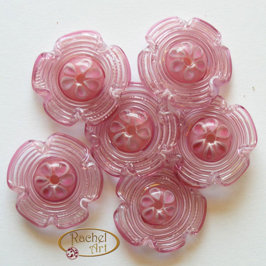 Pink Flower Glass Beads FREE SHIPPING Lampwork Handmade Etsy