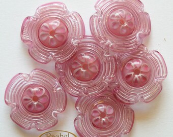 Pink Flower Glass Beads, FREE SHIPPING, Lampwork Handmade Glass Beads - Rachelcartglass