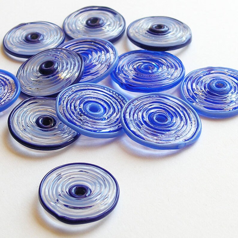 Blue Glass Disc Beads FREE SHIPPING Set of Handmade Lampwork Etsy