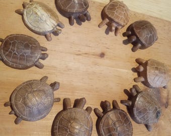 hand carved tiny little wooden turtle