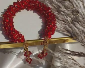Handmade Red Pear Gajra Bracelet for Women Festive Traditional Jewelry