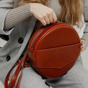 Runde Ledertasche, Frauen Crossbody Bag, Doppel-Reißverschluss-Kreis-Geldbeutel, handgemachte Frauen-Handtasche