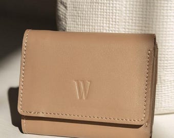 Cartera de cuero para mujer, Cartera de cuero para mujer, Cartera pequeña de cuero para mujer, Tarjetero, Cartera personalizada, Cartera fina, Regalo para el tercer aniversario