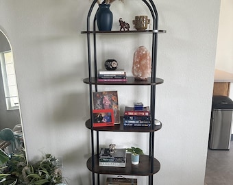 5 Tier Open Bookshelf, Industrial Arched Bookcase Display Shelf Rack