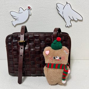 Handmade Plush Bear Keychain: Knit Hat Scarf Bag Charm