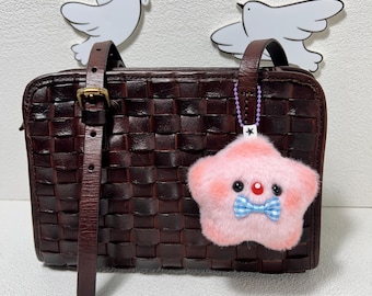 Handmade Plush Star Keychain: Fluffy Bag Charm with Bowtie