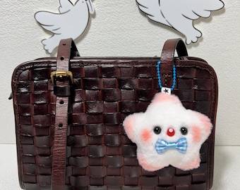 Handmade Plush Star Keychain: Fluffy Bag Charm with Bowtie