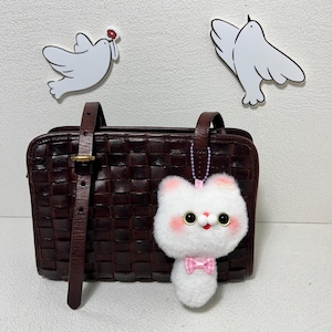 Handmade Plush Cat Keychain: Soft Kitty Bag Charm with Bow