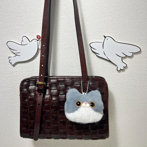 Handmade Plush Cat Keychain: Soft Gray Kitty Bag Charm