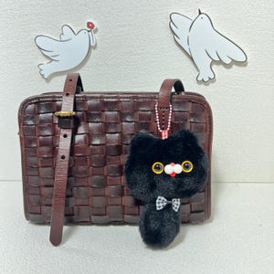 Handmade Plush Cat Keychain: Soft Kitty Bag Charm with Bow