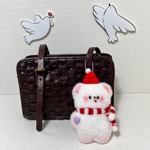 Handmade Plush Bear Keychain: Winter Knit Hat Scarf Bag Charm