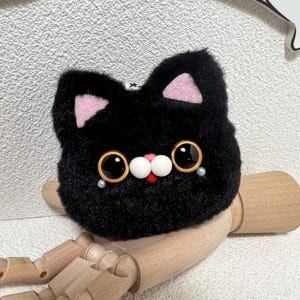 Handmade Fluffy Black Cat Keychain: Plush Kitty Bag Charm