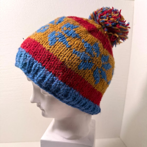 Handmade Nepal Wool Beanie Hat with Soft Fleece Lining | One of a Kind Winter Hat