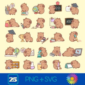 25 匹のかわいいカピバラの学校 | インスタントデジタルダウンロード | SVG PNG ファイル | 商用利用 | 高品質印刷