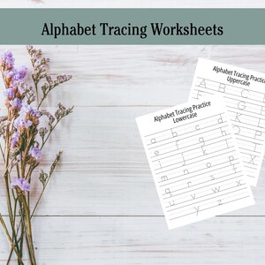 Trazado del alfabeto / Hojas de trabajo para escribir el alfabeto y encontrar letras faltantes / Aprendizaje del alfabeto en PDF / Libro de ejercicios imprimible para preescolar / Práctica de escritura a mano para niños pequeños