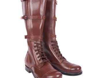 Handmade US Cavalry Riding Boots with Buckles – Vintage Military Equestrian Footwear