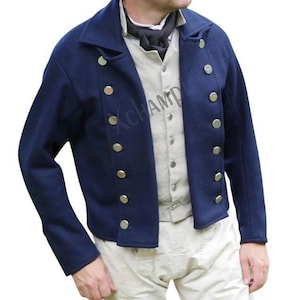 19th Century Men&#39;s Sailor Jacket, Double Breasted Military Navy Blue Wool, Classic British Naval Style Coat for Men