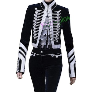 Black Velvet Hussar Jacket – Silver Braid Military Coat, Vintage Style Parade Uniform