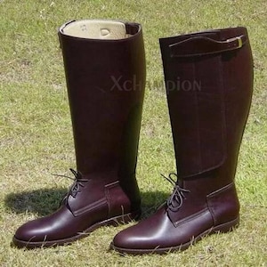 Lange Polo-Stiefel aus Leder für Damen und Herren, hohe Reitstiefel, langlebige handgefertigte Schuhe
