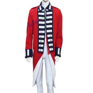 Men&#39;s 18th Century Military Coat, Revolutionary War Jacket, Handmade Red Wool Colonial & Continental Coat